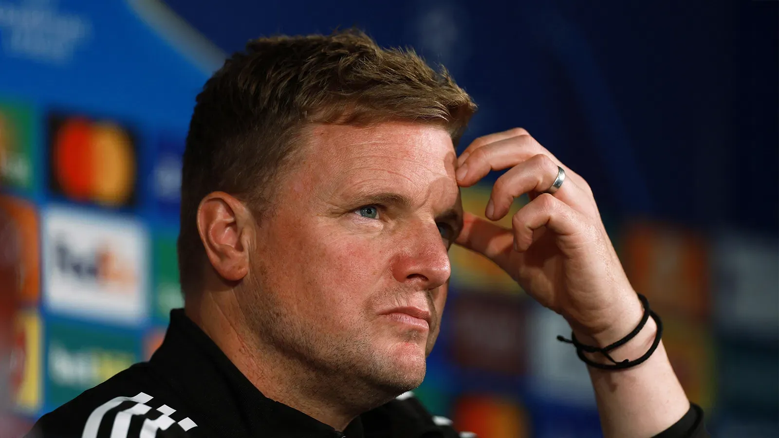 Eddie howe scratching head ucl press conference newcastle united nufc 2000